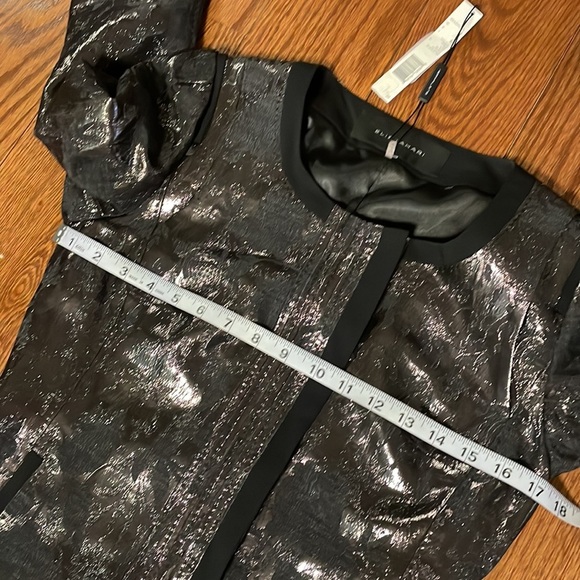 ELIE TAHARI Tessa jacket wool metallic black shinny snap front down scoop neck 4 - Picture 17 of 17
